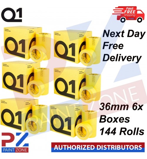 6X Q1 MASKING TAPE PREMIUM AUTOMOTIVE 110c 36mm x 50mm - NEXT DAY FREE DELIVERY